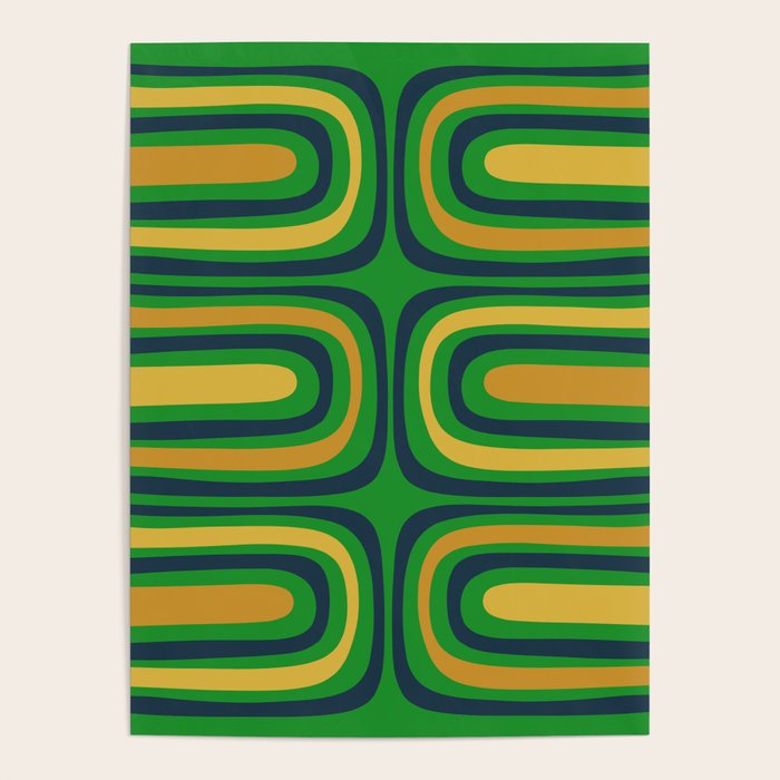 Midcentury Modern Confaab Abstract Vertical Pattern Green Mustard Navy Blue Poster Gallery Image 1