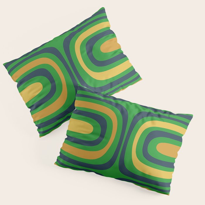 Midcentury Modern Confaab Abstract Vertical Pattern Green Mustard Navy Blue Pillow Sham Gallery Image 1