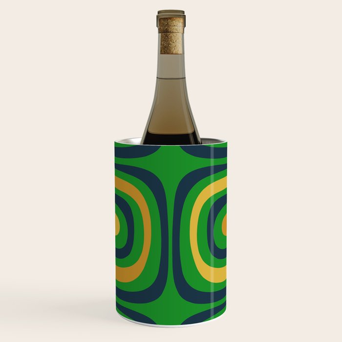 Midcentury Modern Confaab Abstract Vertical Pattern Green Mustard Navy Blue Wine Chiller Gallery Image 1