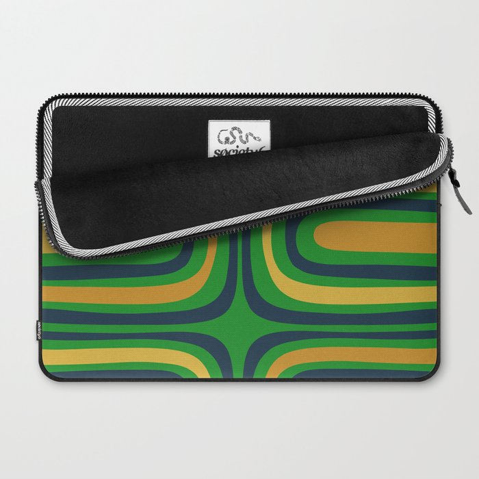 Midcentury Modern Confaab Abstract Vertical Pattern Green Mustard Navy Blue Laptop Sleeve Gallery Image 2
