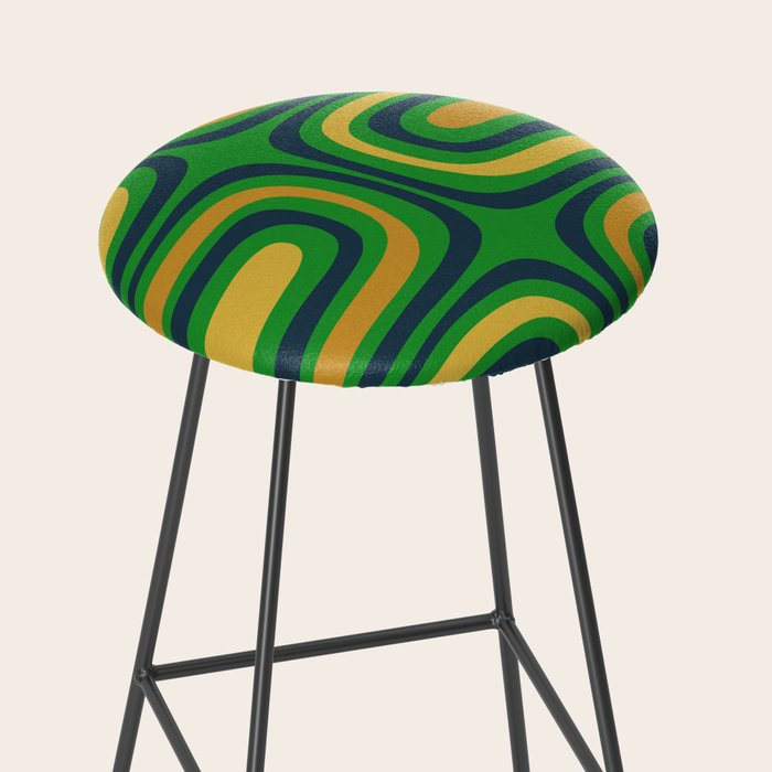 Midcentury Modern Confaab Abstract Vertical Pattern Green Mustard Navy Blue Stool Gallery Image 2