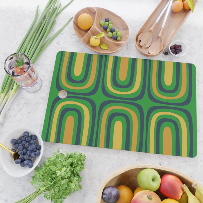 Midcentury Modern Confaab Abstract Vertical Pattern Green Mustard Navy Blue Cutting Board Gallery Image 2