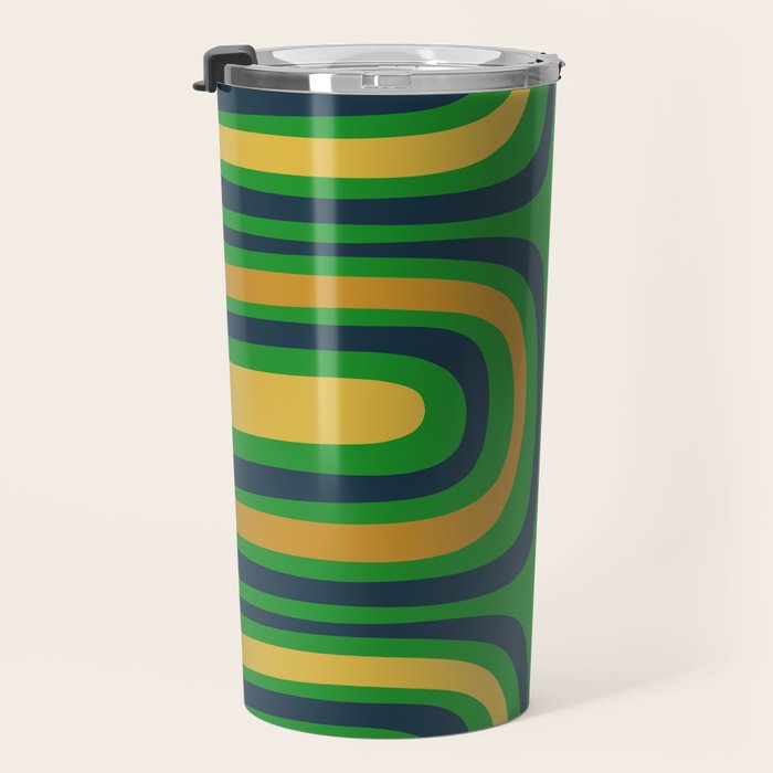 Midcentury Modern Confaab Abstract Vertical Pattern Green Mustard Navy Blue Travel Mug Gallery Image 3