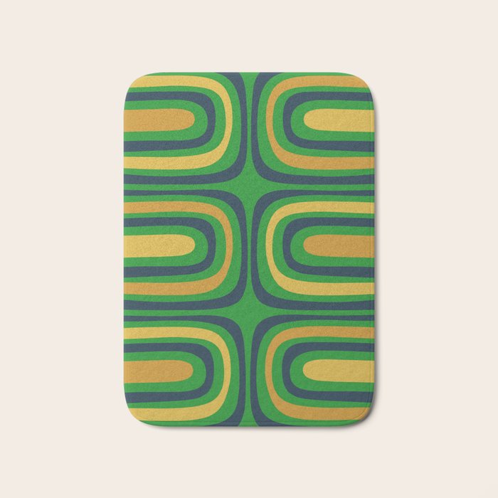 Midcentury Modern Confaab Abstract Vertical Pattern Green Mustard Navy Blue Bath Mat Gallery Image 1