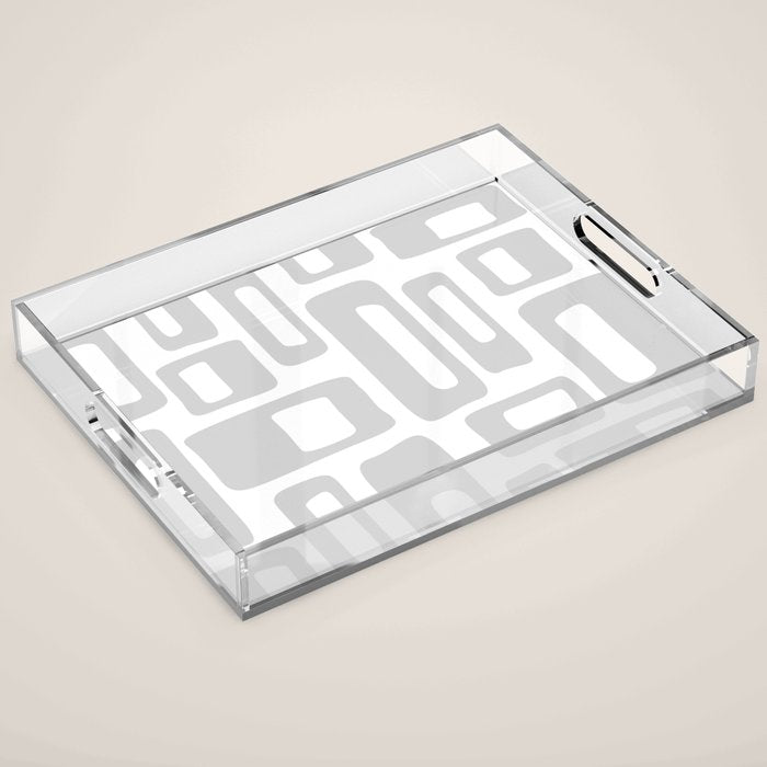 Retro Mid Century Modern Abstract Pattern 731 Winter Gray Acrylic Tray Gallery Image 1