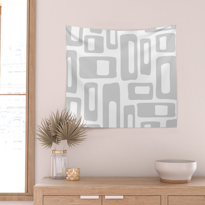 Retro Mid Century Modern Abstract Pattern 731 Winter Gray Wall Tapestry Gallery Image 2