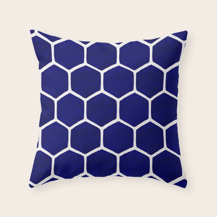 Hexagon Honeycomb Pattern - Navy Palette Throw Pillow Gallery Image 6