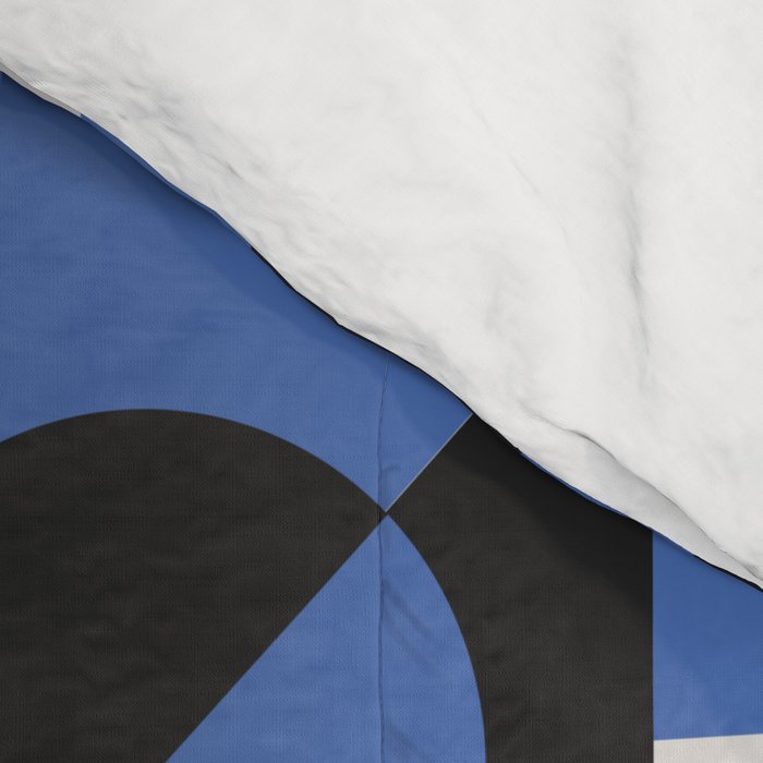 Bauhaus Mid Century Abstract Shapes black and blue  Comforter Gallery Image 4