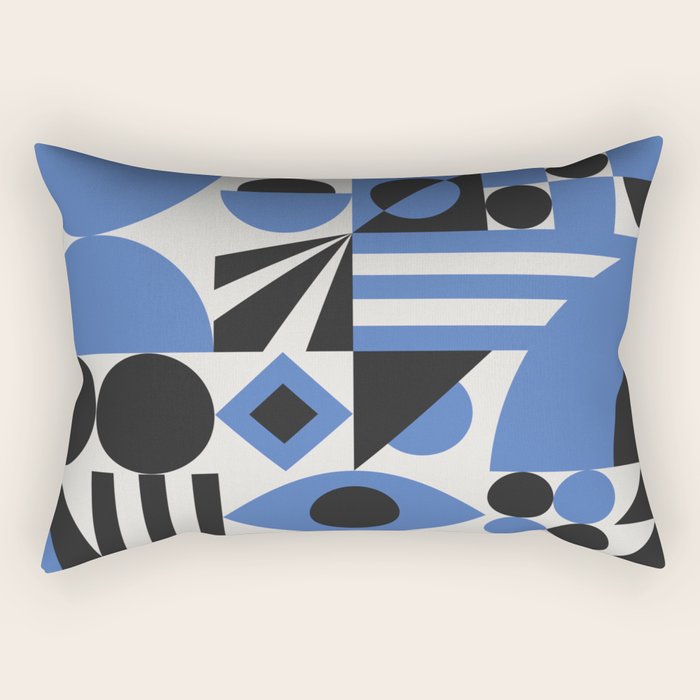 Bauhaus Mid Century Abstract Shapes black and blue  Rectangular Pillow Gallery Image 2