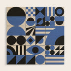 Bauhaus Mid Century Abstract Shapes black and blue  Wood Wall Art Gallery Image 1