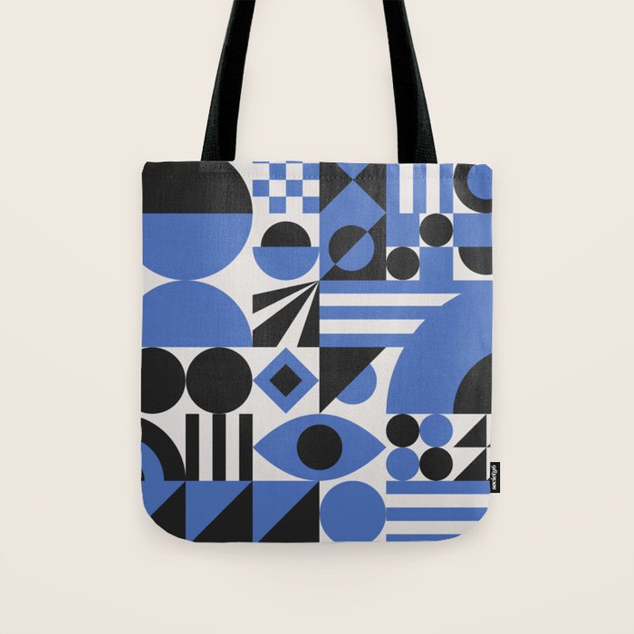 Bauhaus Mid Century Abstract Shapes black and blue  Tote Bag Gallery Image 1