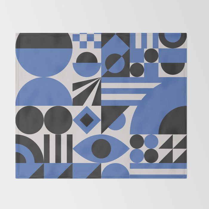 Bauhaus Mid Century Abstract Shapes black and blue  Throw Blanket Gallery Image 2