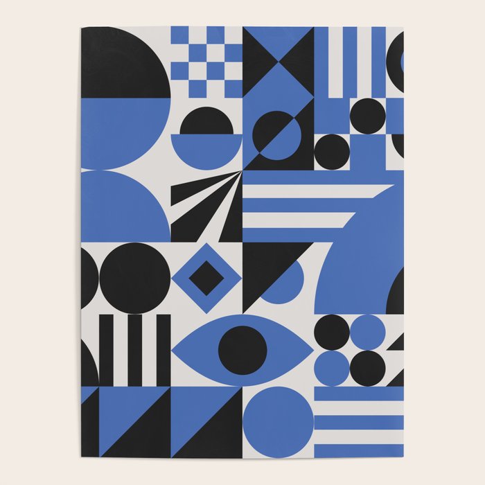 Bauhaus Mid Century Abstract Shapes black and blue  Poster Gallery Image 4