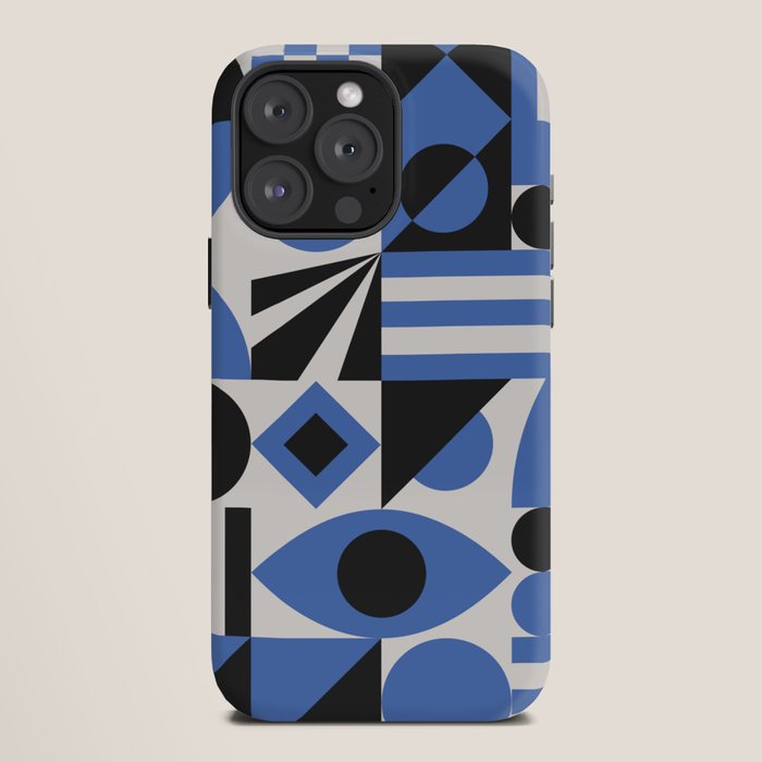 Bauhaus Mid Century Abstract Shapes black and blue  iPhone Case Gallery Image 12