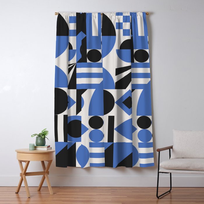 Bauhaus Mid Century Abstract Shapes black and blue  Window Curtain Gallery Image 5