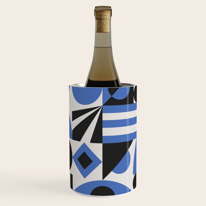 Bauhaus Mid Century Abstract Shapes black and blue  Wine Chiller Gallery Image 1