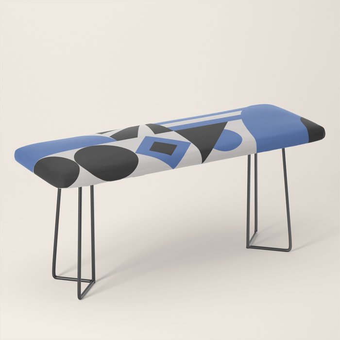 Bauhaus Mid Century Abstract Shapes black and blue  Bench Gallery Image 1
