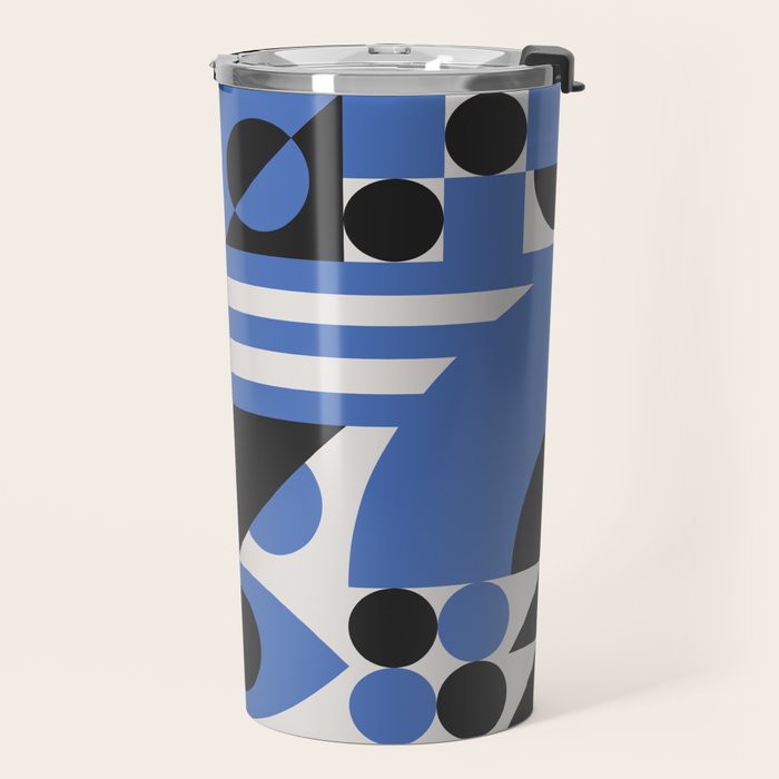 Bauhaus Mid Century Abstract Shapes black and blue  Travel Mug Gallery Image 2