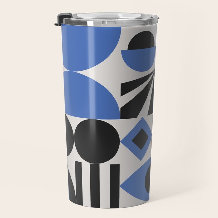 Bauhaus Mid Century Abstract Shapes black and blue  Travel Mug Gallery Image 3
