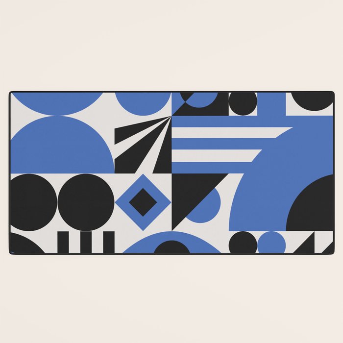 Bauhaus Mid Century Abstract Shapes black and blue  Desk Mat Gallery Image 3