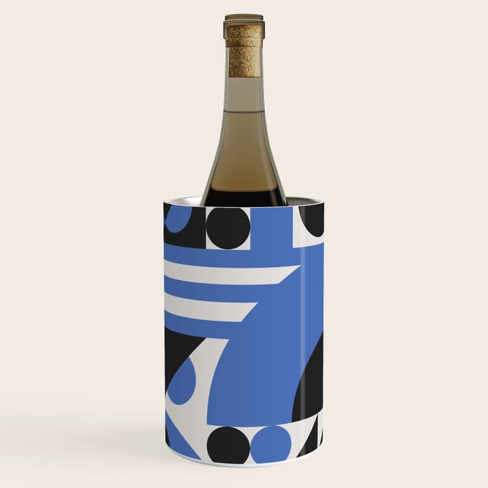 Bauhaus Mid Century Abstract Shapes black and blue  Wine Chiller Gallery Image 3