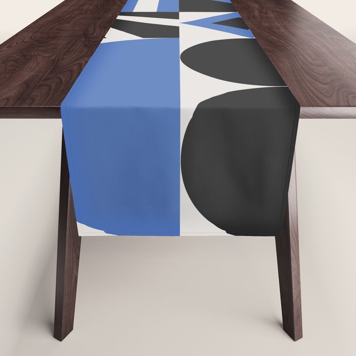 Bauhaus Mid Century Abstract Shapes black and blue  Table Runner Gallery Image 1
