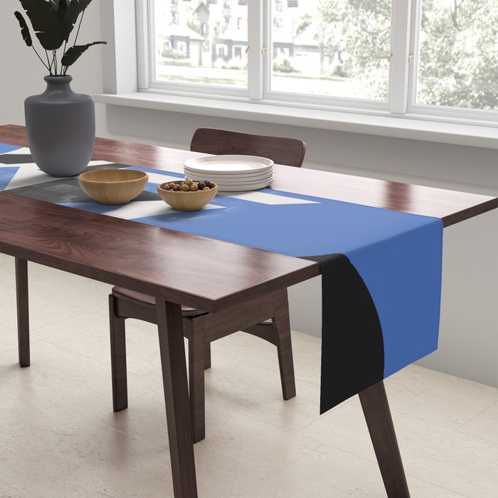 Bauhaus Mid Century Abstract Shapes black and blue  Table Runner Gallery Image 2
