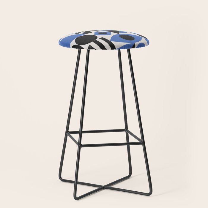 Bauhaus Mid Century Abstract Shapes black and blue  Stool Gallery Image 1
