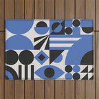 Bauhaus Mid Century Abstract Shapes black and blue  Outdoor Rug Gallery Image 1