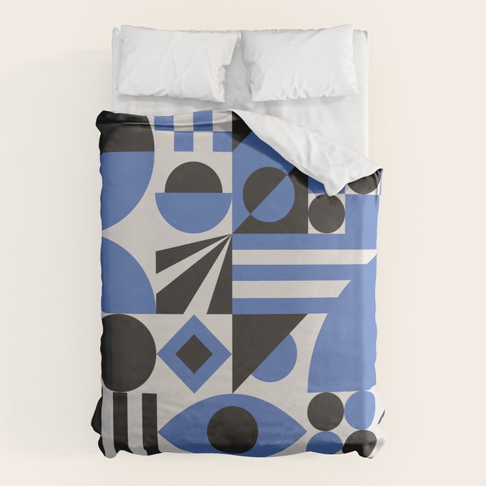 Bauhaus Mid Century Abstract Shapes black and blue  Duvet Cover Gallery Image 6