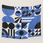 Bauhaus Mid Century Abstract Shapes black and blue  Wall Tapestry Gallery Image 4
