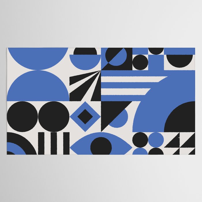 Bauhaus Mid Century Abstract Shapes black and blue  Tablecloth Gallery Image 2