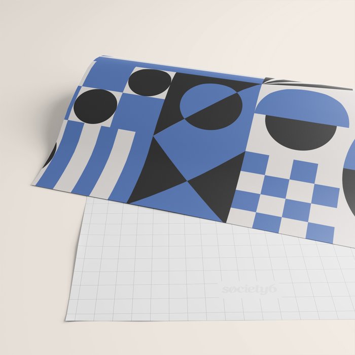 Bauhaus Mid Century Abstract Shapes black and blue  Wrapping Paper Gallery Image 2
