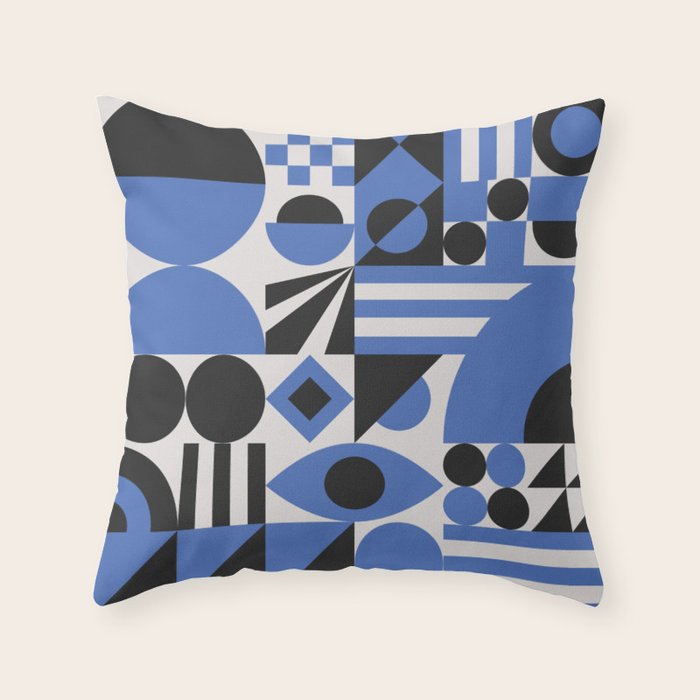 Bauhaus Mid Century Abstract Shapes black and blue  Throw Pillow Gallery Image 6
