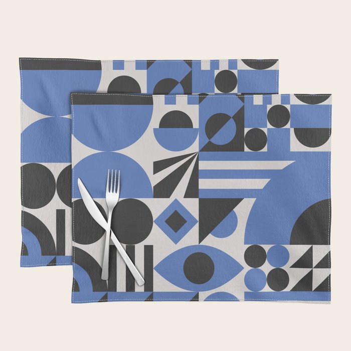 Bauhaus Mid Century Abstract Shapes black and blue  Placemat Gallery Image 1