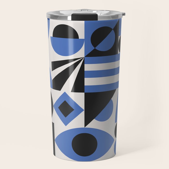 Bauhaus Mid Century Abstract Shapes black and blue  Travel Mug Gallery Image 1