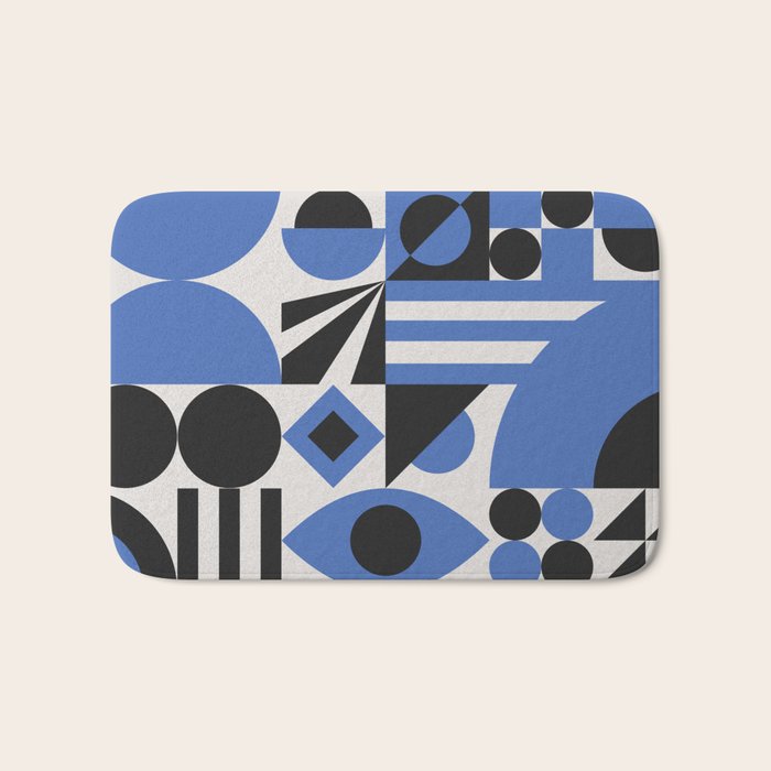 Bauhaus Mid Century Abstract Shapes black and blue  Bath Mat Gallery Image 1