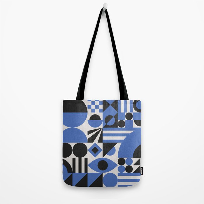 Bauhaus Mid Century Abstract Shapes black and blue  Tote Bag Gallery Image 2