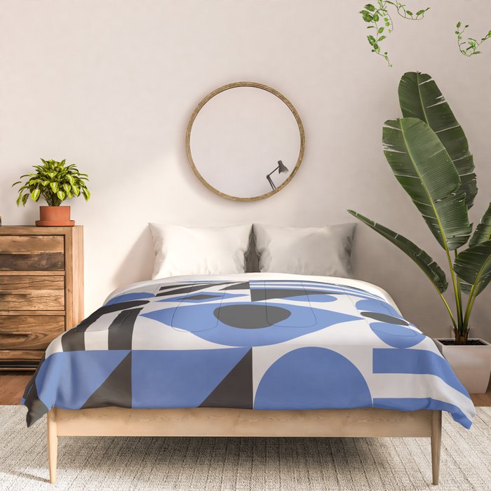 Bauhaus Mid Century Abstract Shapes black and blue  Comforter Gallery Image 3