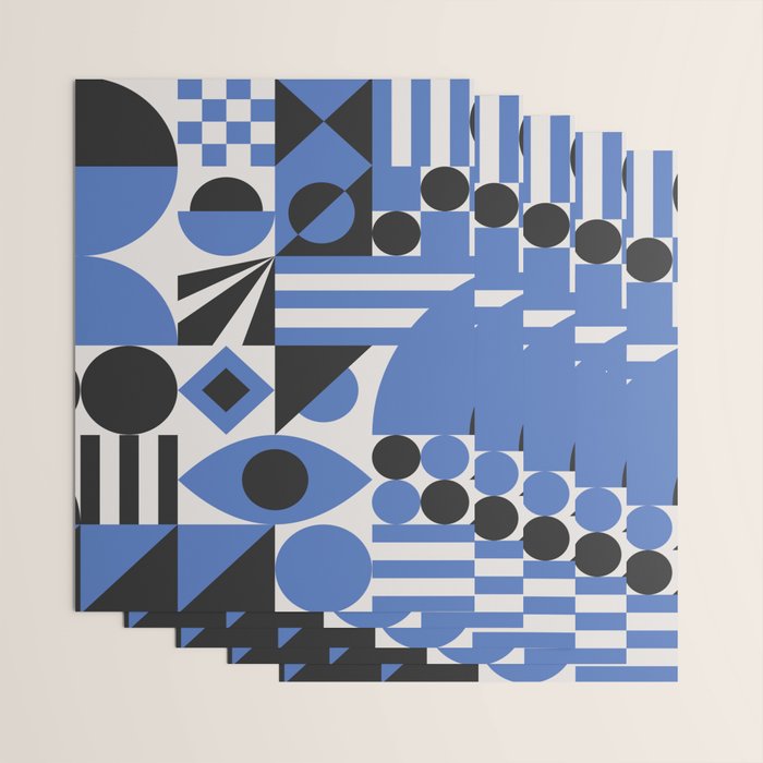 Bauhaus Mid Century Abstract Shapes black and blue  Wrapping Paper Gallery Image 3