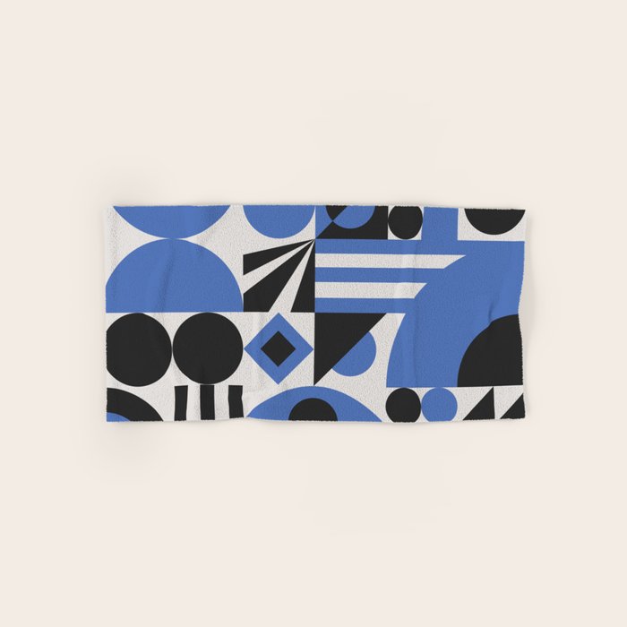 Bauhaus Mid Century Abstract Shapes black and blue  Bath Towel Gallery Image 1