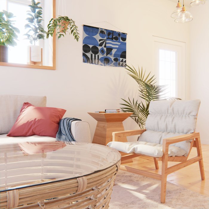 Bauhaus Mid Century Abstract Shapes black and blue  Wall Hanging Gallery Image 2