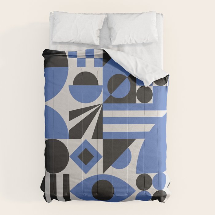 Bauhaus Mid Century Abstract Shapes black and blue  Comforter Gallery Image 6