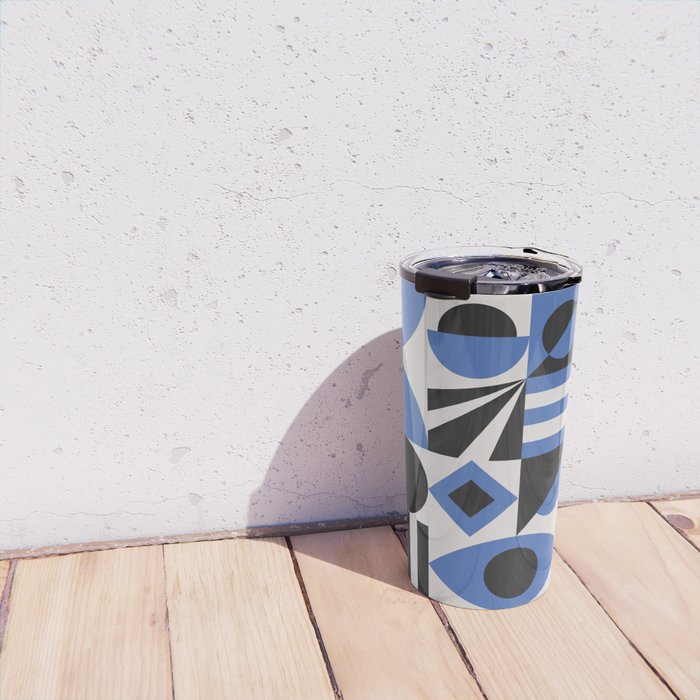 Bauhaus Mid Century Abstract Shapes black and blue  Travel Mug Gallery Image 4