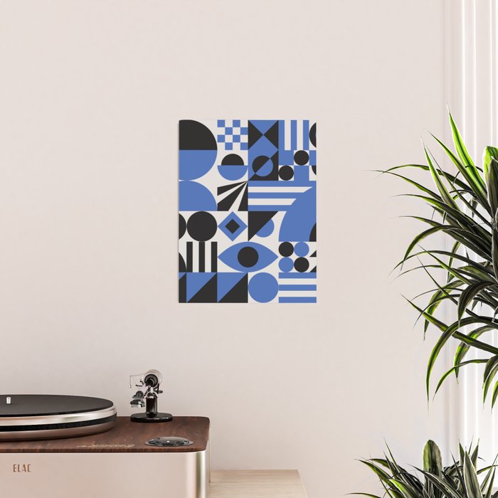 Bauhaus Mid Century Abstract Shapes black and blue  Poster Gallery Image 2