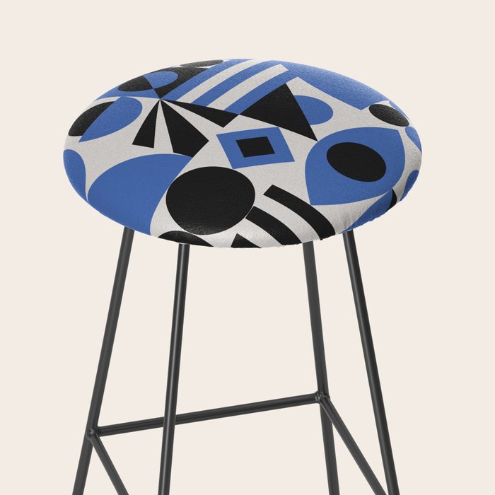 Bauhaus Mid Century Abstract Shapes black and blue  Stool Gallery Image 2