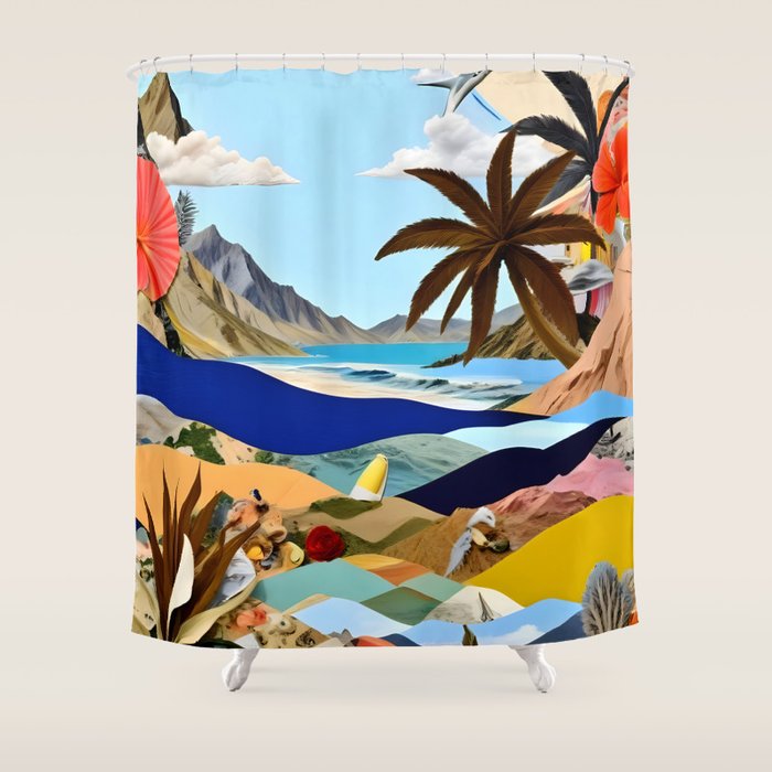 The Beach Bound Surrealist 01, Collage Fantastic Surrealism Wild Fantasy, Ocean Beach Sea Avant-Garde, Creative Photographic Digital Abstract Graphic Shower Curtain Gallery Image 1
