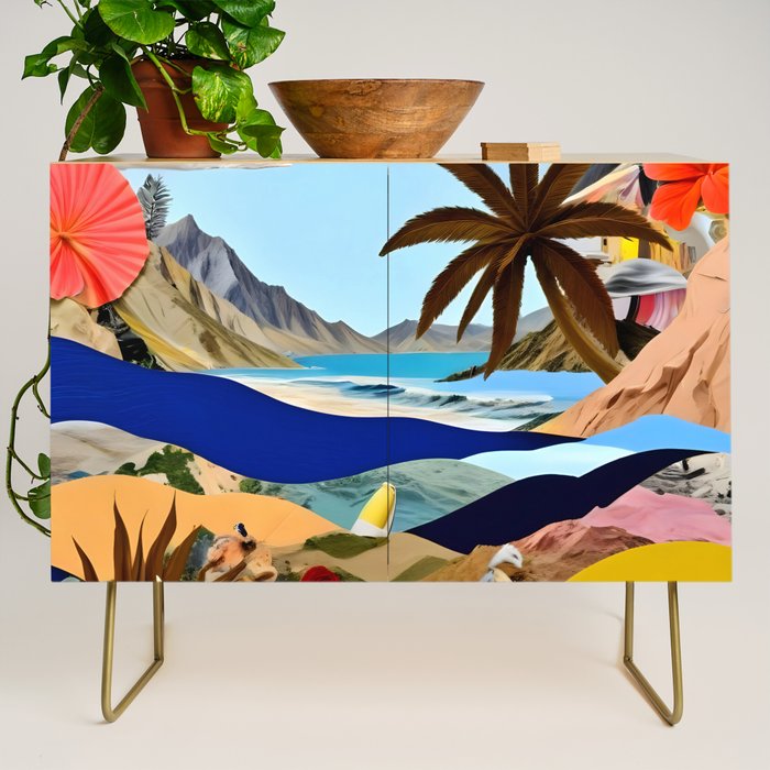 The Beach Bound Surrealist 01, Collage Fantastic Surrealism Wild Fantasy, Ocean Beach Sea Avant-Garde, Creative Photographic Digital Abstract Graphic Credenza Gallery Image 1