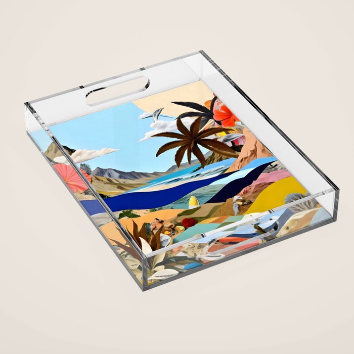 The Beach Bound Surrealist 01, Collage Fantastic Surrealism Wild Fantasy, Ocean Beach Sea Avant-Garde, Creative Photographic Digital Abstract Graphic Acrylic Tray Gallery Image 1