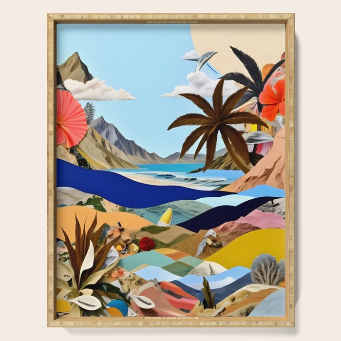 The Beach Bound Surrealist 01, Collage Fantastic Surrealism Wild Fantasy, Ocean Beach Sea Avant-Garde, Creative Photographic Digital Abstract Graphic Serving Tray Gallery Image 1